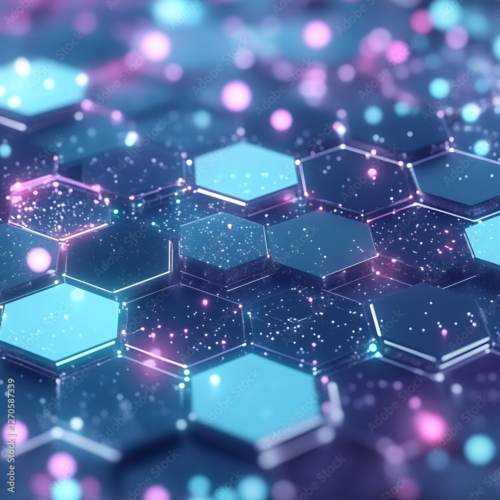 Poster digital hexagon array network futuristic abstract design glowing dots and line connections visual 3d