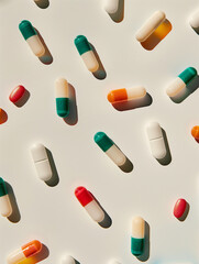 Pills laying on white background 