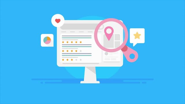 Contextual website links and business map listing display on search engine page, Chart data, user engagement, SEO optimization algorithm concept.