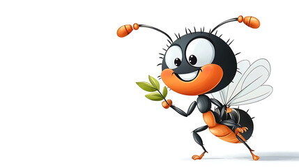 Obraz premium A cartoonish insect with a leaf in its mouth. generated using AI
