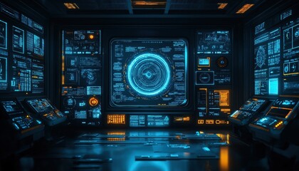 Advanced Technology Command Center with Data Visualization Screens