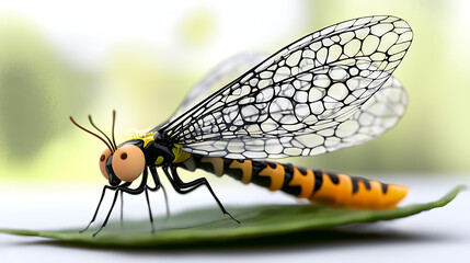 A yellow and black insect with a long, thin body and a large head. generated using AI