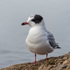 A little gull peacefully resting, with its eyes half-closed, isolated on white.