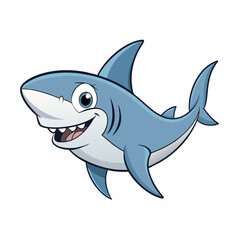 A Happy Cartoon Shark Swimming in the Ocean Depths