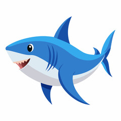 A Cute Cartoon Illustration of a Happy Blue Shark Swimming