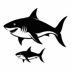 A Majestic Great White Shark and its Cute Little Pup Swimming in the Ocean Depths