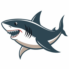 A Happy Cartoon Great White Shark Swimming in the Ocean