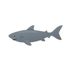 A Simple Cartoon Illustration of a Gray Shark Swimming in the Ocean