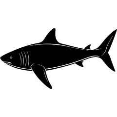 Black and White Silhouette of a Shark Swimming in the Ocean