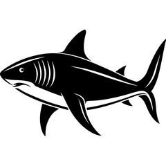A Stylized Black and White Illustration of a Great White Shark Swimming