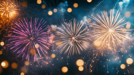 Fototapeta premium Vibrant explosions of joy and celebration illuminate the night sky