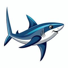 Obraz premium A Cute Cartoon Illustration of a Friendly Blue Shark Swimming