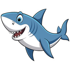 Naklejka premium A Happy Cartoon Shark Swimming in the Ocean Depths