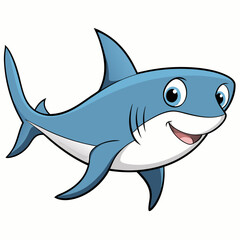 A Happy Cartoon Shark Character Illustration Swimming in the Ocean