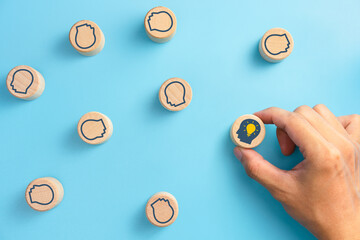 Ingenuity and creativity. Get inspired, lead people. Icon of a man with an idea among the crowd on...