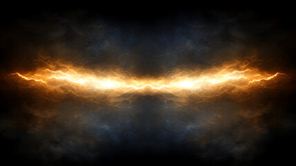 Naklejka premium Dramatic Golden Energy Lightning Storm in the Night Sky Graphic Representation and Cloudscape