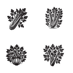 High-Quality Vector Silhouette of Celery Vegetable on White Background"