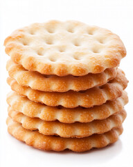 Stacked cracker cookies isolated on white background
