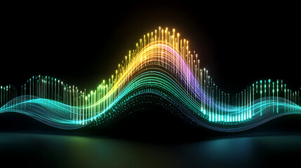 Dynamic Colorful Waveform with Glowing Bars on Dark Backdrop for Technological Innovation
