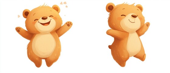 Fototapeta premium Two Cute Bear Cartoon Characters Isolated On White Background. Lovely Design For Kids!