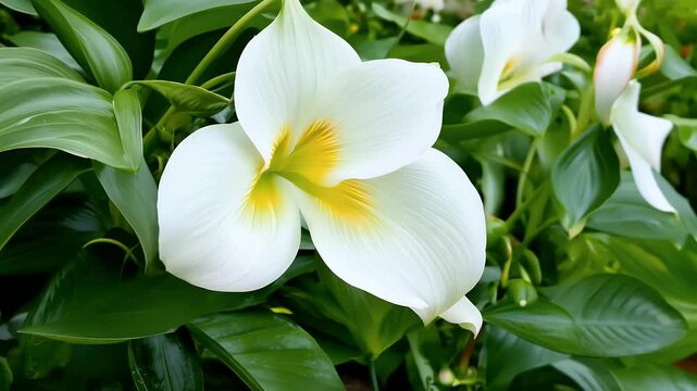 A 4K ultra footage white anthurium flowers amidst lush greenery ideal professional projects tech presentations product showcases various digital content creations