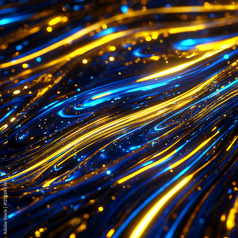 Aufkleber dynamic flow of golden and azure light streams abstract visual display for technological innovation