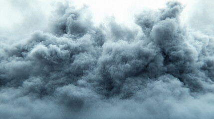 A dramatic gray smoke explosion symbolizing chaos, power, and transformation in a modern digital art piece, conveying energy and mystery.