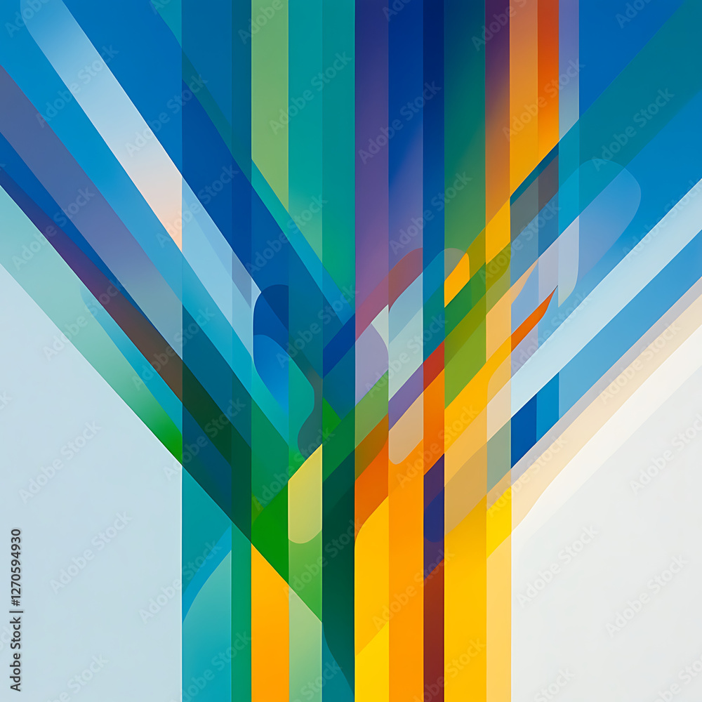 Poster dynamic multicolored abstract composition with light effects and intersecting geometric elements
