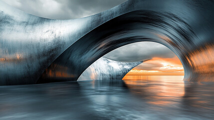 dramatic tunnel leading into a dark, ominous grey sky, symbolizing mystery, uncertainty, and the journey into the unknown