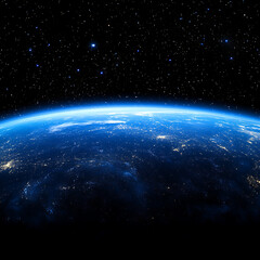 Earths Horizon and Starry Space Backdrop View From Orbit in Outer Cosmos Depicts Global Perspective