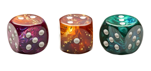 Three Colorful Dice Game Gamble Luxury Design red art risk roll gold blue play lucky green