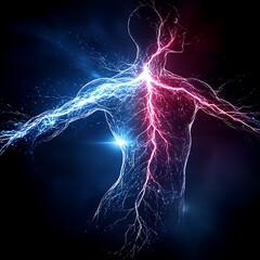 Electric Human Form Energy Flow Illustration Representing Vitality and Physical Power Concept Art