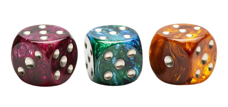Colorful Swirl Dice Set Gambling Game Chance Cubes fun luck risk dots play shiny green    