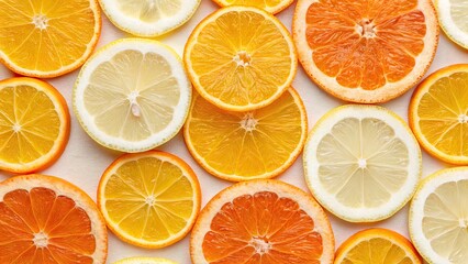 Obraz premium Cute Orange Fruit Seamless Pattern - Slices of Orange and Lemon for Summer Backgrounds, Packaging, and Phone Cases