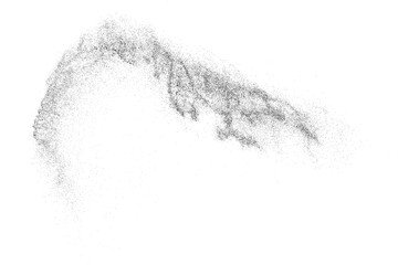 Black grainy texture. Abstract dust overlay. Grain noise. Black explosion on transparent background. Splash water effect. PNG format.