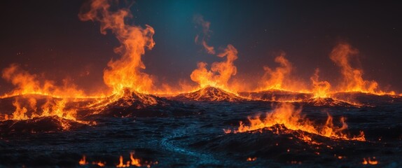 Fiery Landscape with Glowing Embers Abstract Expressionism