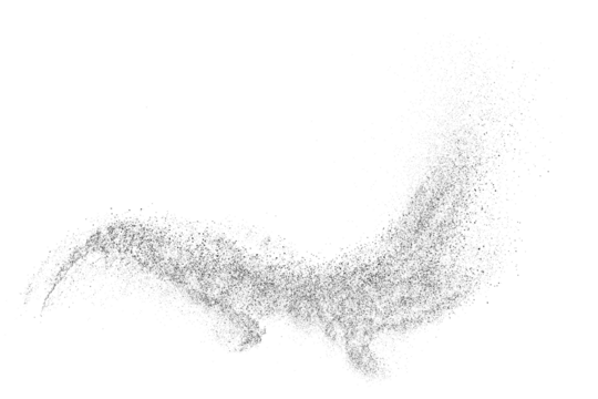 Black grainy texture. Abstract dust overlay. Grain noise. Black explosion on transparent background. Splash water effect. PNG format.