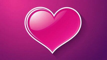 Shiny pink heart with white outline on a deep pink background