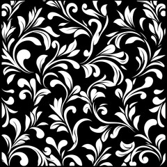 Elegant Floral Pattern Design with Swirling Vines and Leaves on a Dark Background Artistic Graphic