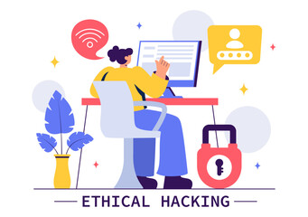 Ethical Hacking Illustration featuring a Developer Practicing Hacking on a Web Application, Identifying Code Vulnerabilities to Improve Cybersecurity