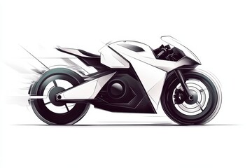 Obraz premium Stylish futuristic motorcycle design showcasing speed and innovation in a minimalist setting