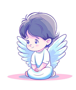 Dibujo de angelito cartoon sentado sobre fondo transparente
