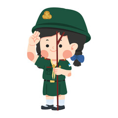 Cute Girl scout thai  holding pole yelling