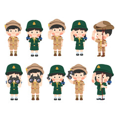 Set of Thai Boy Scout and Girl Scout uniforms
