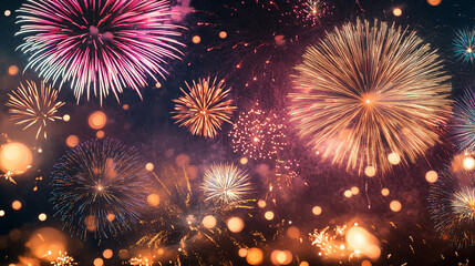 Fototapeta premium Spectacular fireworks illuminating the night sky with vibrant bursts