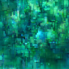 Emerald Dreamscape in Digital Abstracts of Geometric Precision and Verdant Hues with Pixellated Depths