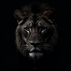 Obraz premium Majestic Lion Portrait in Dark Ambience Capturing its Intense Gaze