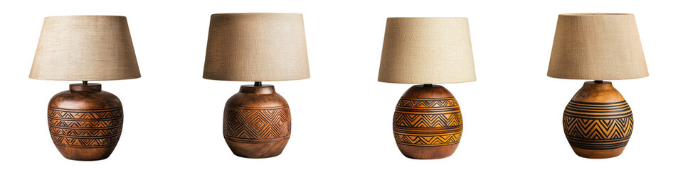 Beautiful set of handcrafted terracotta table lamps featuring intricate ethnic patterns earthy style and a warm ambient lighting effect for a cozy bohemian inspired home decor