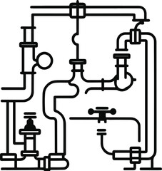 Water supply plumbing icon vector black color white background with only line art 9.eps