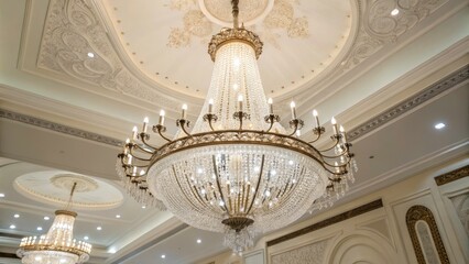 Exquisite Luxury Chandelier Illuminating Elegance on White Background - Stunning Panoramic Photography of Decorative Lighting Piece